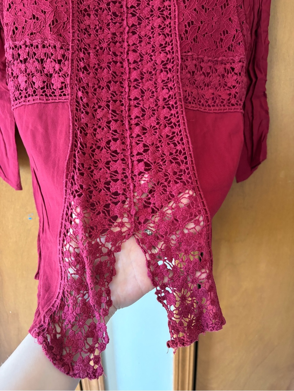 Lace Panel Blouse in Deep Berry Pink - Picture 3 of 5